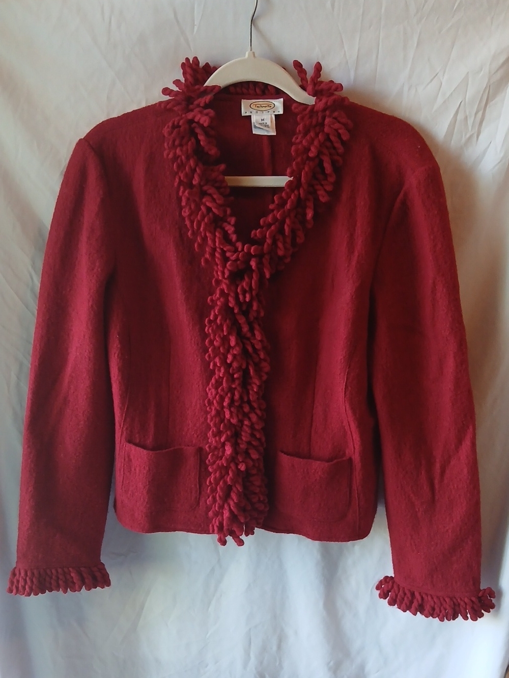 Talbots Red Wool Fringe-Trim Blazer